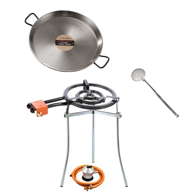 Kit Paella Gas 6-8 personas · Paellera Pata Negra 60 cm + Paellero + Patas + Paleta · SET PAELLACLICK